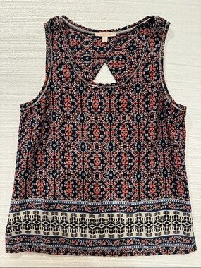 Skies are Blue Boho Cutout Back Geometric Floral Tank - Small